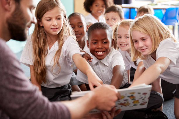 Teacher Reading Story To Group Of Pupils